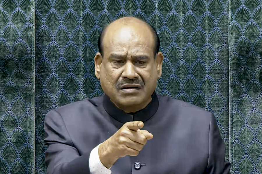 Lok Sabha Speaker Om Birla conducts proceedings in the House during the Budget session of Parliament, in New Delhi, Monday, Feb. 2, 2026