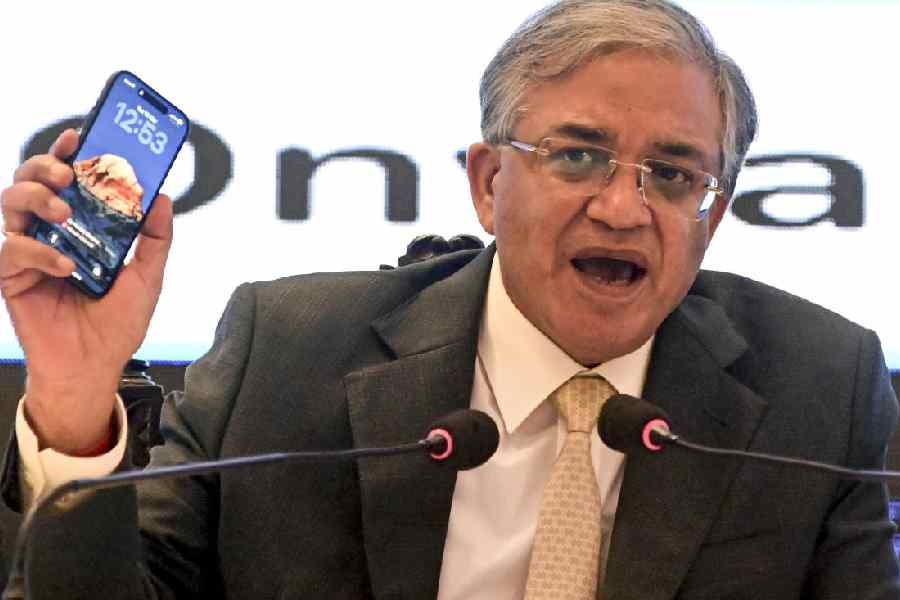 Gyanesh Kumar at the media conference at New Town on Tuesday. 