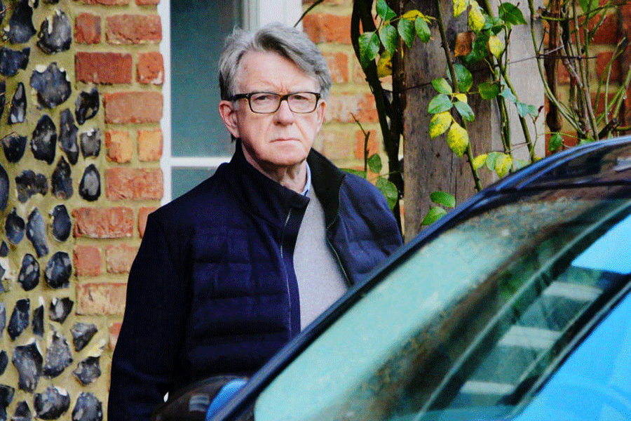 Peter Mandelson leaves his home in Wiltshire, England, Feb. 20, 2026