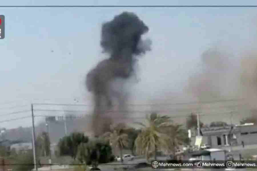 A still image from video shows smoke billowing after what experts said to Reuters appears to be a US Tomahawk missile hitting near the Shajareh Tayyebeh girls' school in Minab.