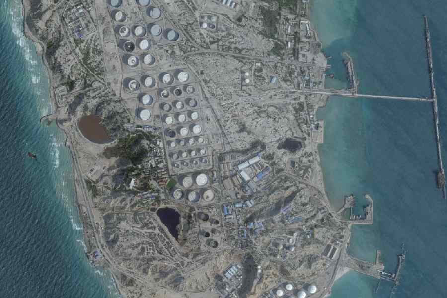 A satellite image shows an oil terminal at Kharg Island, Iran, February 25, 2026.