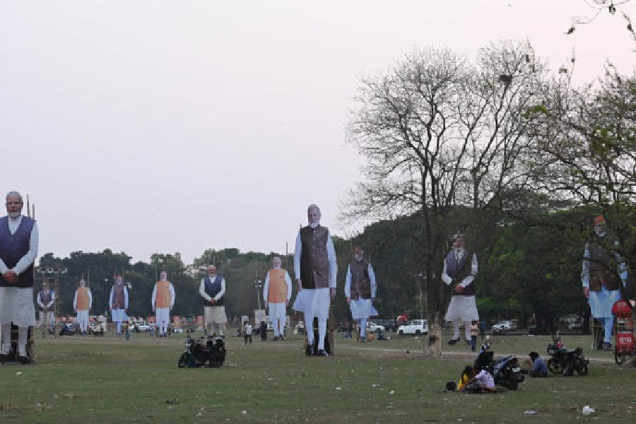 Cutouts of Prime Minister Narendra Modi at Brigade Parade Ground
