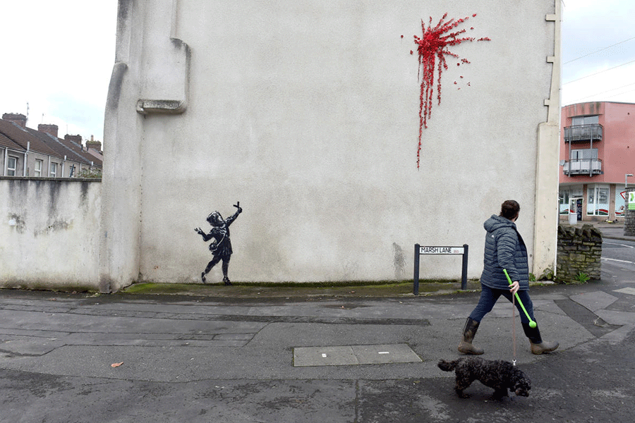 A suspected new mural by artist Banksy is pictured in Marsh Lane in Bristol.