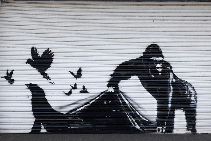 A view of the new Banksy artwork at London Zoo