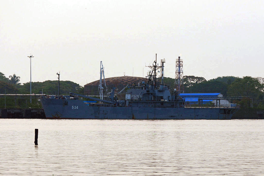 The Iranian military ship IRIS Lavan is docked at a port in Kochi
