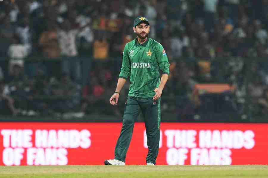 Pakistan's captain Salman Ali Agha reacts in the field during the T20 World Cup cricket match between Pakistan and Sri Lanka in Pallekele, Sri Lanka, Saturday, Feb. 28, 2026.
