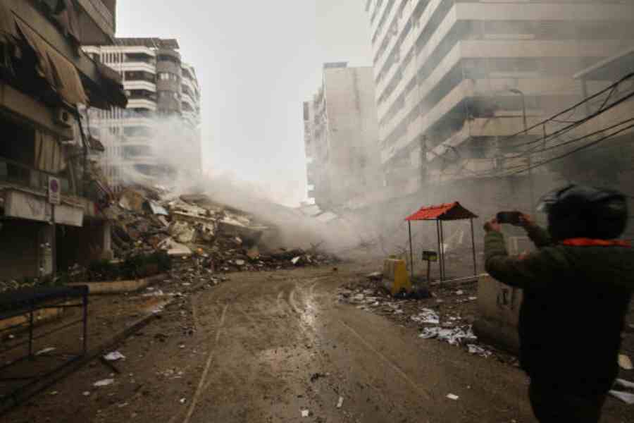 Buildings razed to rubblein Beirut after an airstrike on Sunday. (AP/PTI)