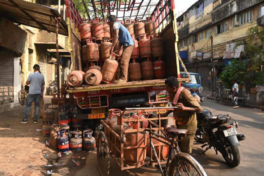 Cylinders being unloaded from a truck outside a distributor’s office on Beadon Street on Saturday.