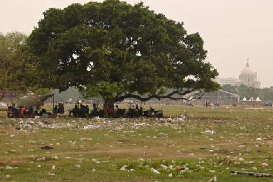 A littered portion of the Maidan on Sunday.
