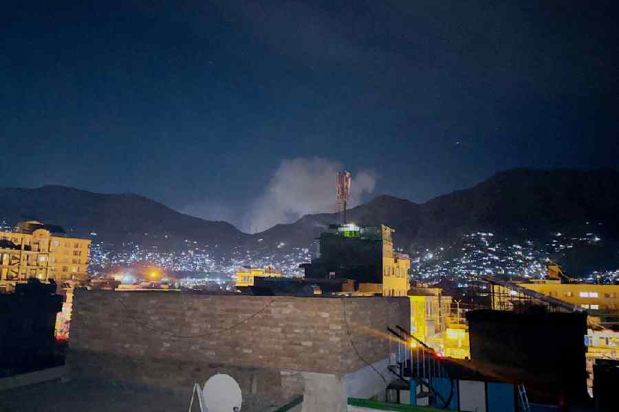 Smoke rises after an explosion in what the Taliban said was a Pakistani air strike in Kabul, Afghanistan, March 16, 2026.