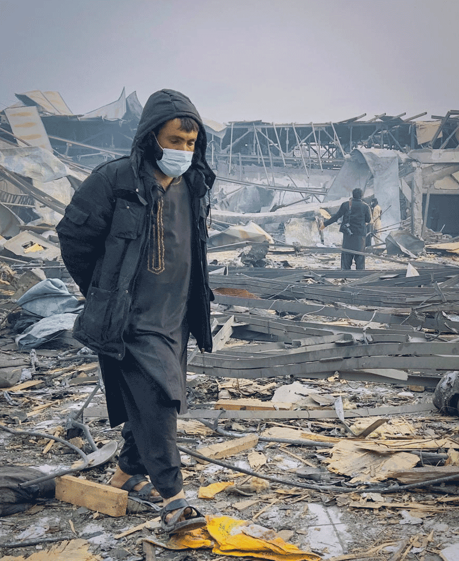 Aftermath of an air strike in Kabul