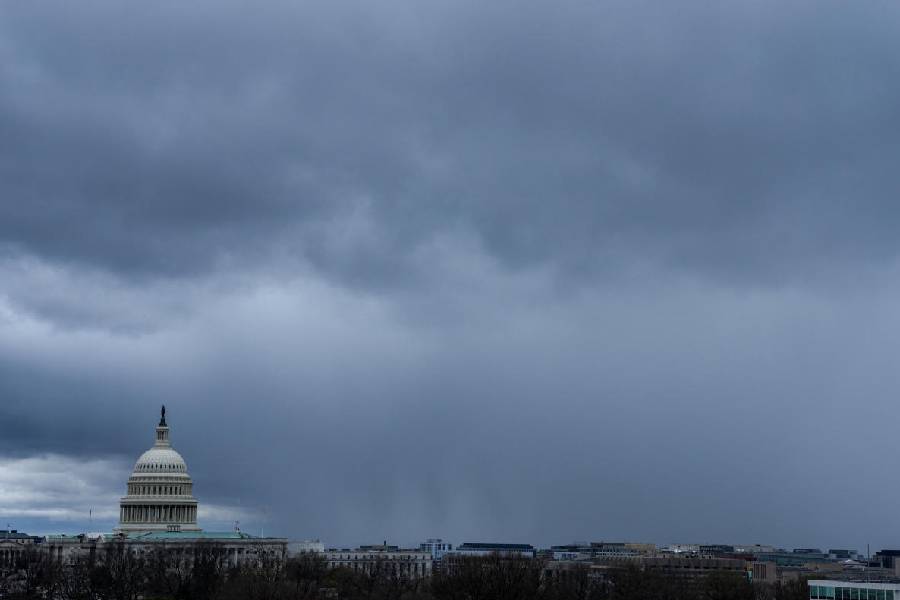 Storm clouds gather near US Capitol amid severe weather threat in Washington DC