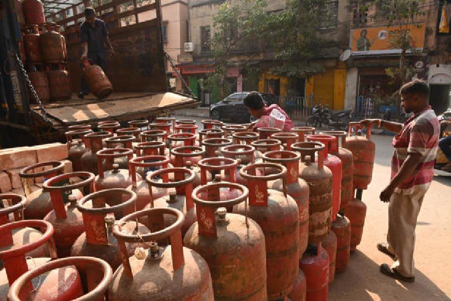 LPG cylinders being unloaded from a truck outside a distributor’s office on Raja Rammohan Roy Sarani last week.
