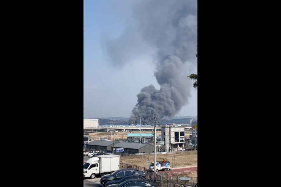Smoke rises from a car parts factory in Daejeon, South Korea