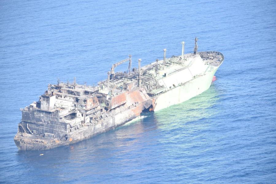 A Russian LNG tanker, Arctic Metagaz, damaged earlier this month and currently adrift without crew, floats in international waters in the Mediterranean Sea between Malta and the Italian islands of Lampedusa and Linosa, in this handout picture released on March 13, 2026.