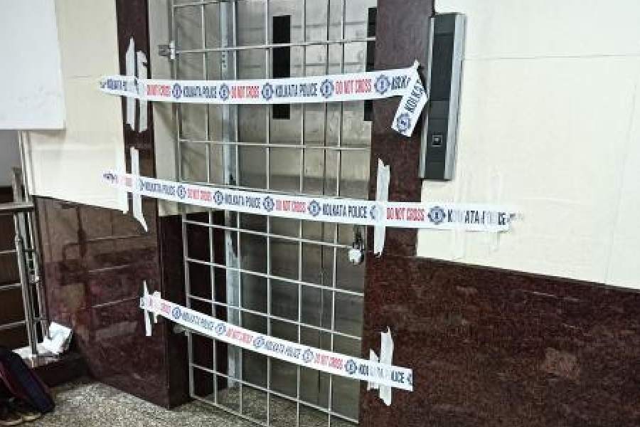 The sealed lift at the basement level at RG Kar hospital on Friday