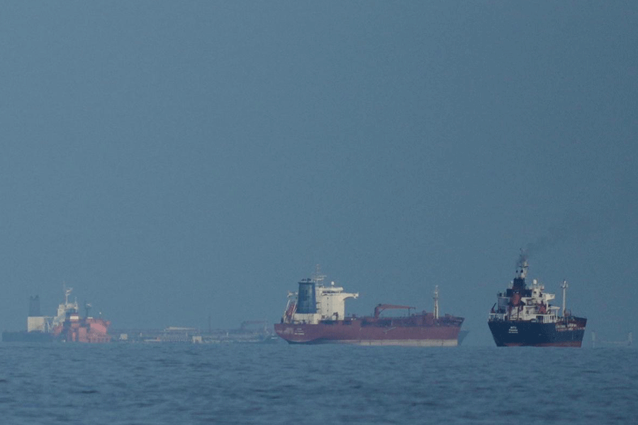 Oil tankers and cargo ships in Strait of Hormuz