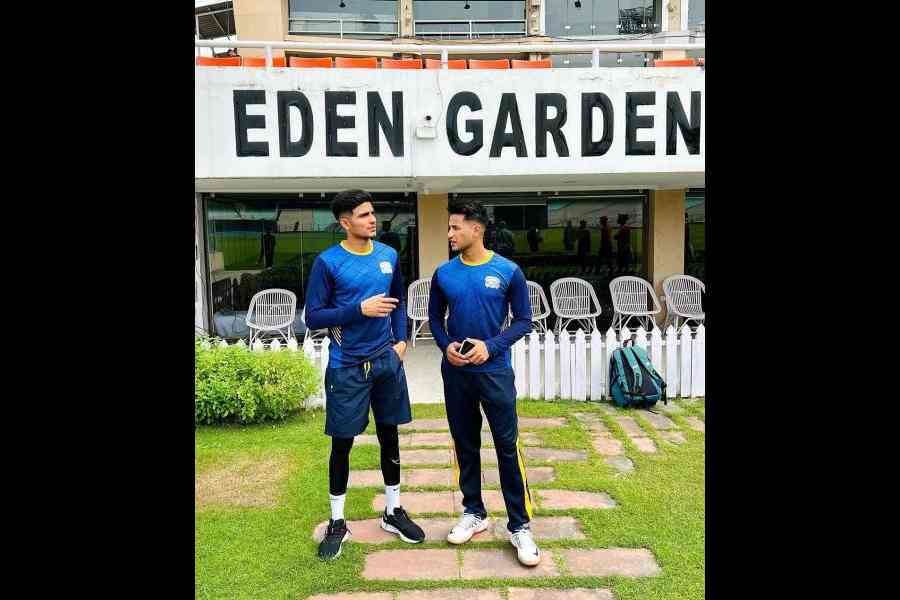 Childhood friends Abhishek Sharma and (left) Shubman Gill during practice for the Punjab state team, in a picture shared on Instagram a few years ago, at Eden Gardens