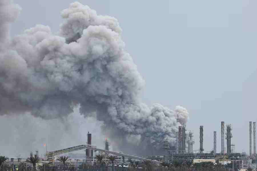 Smoke rises following a strike on the Bapco Oil Refinery, amid the US-Israeli conflict with Iran, on Sitra Island Bahrain, March 9, 2026.