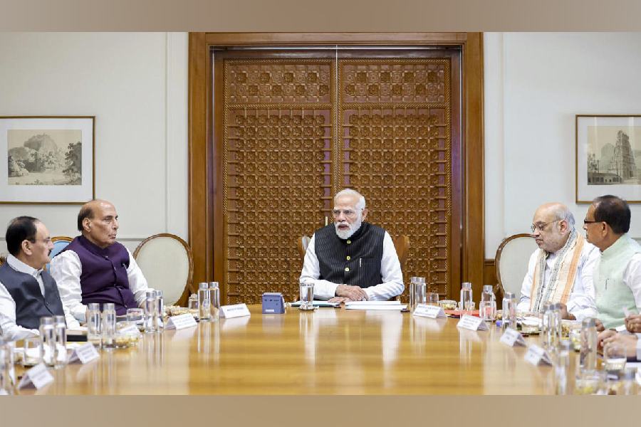 In this image received on March 22, 2026, Prime Minister Narendra Modi chairs a high-level meeting to review the situation related to petroleum, crude, gas, power, and fertiliser sectors in view of the evolving West Asia situation.
