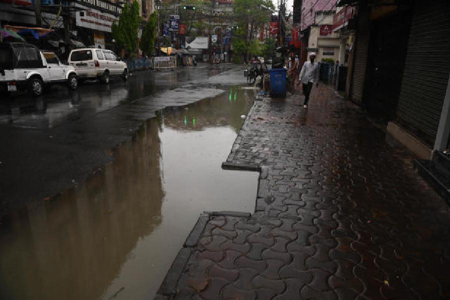 A clogged pit on Bentinck Street after rain on Saturday morning.