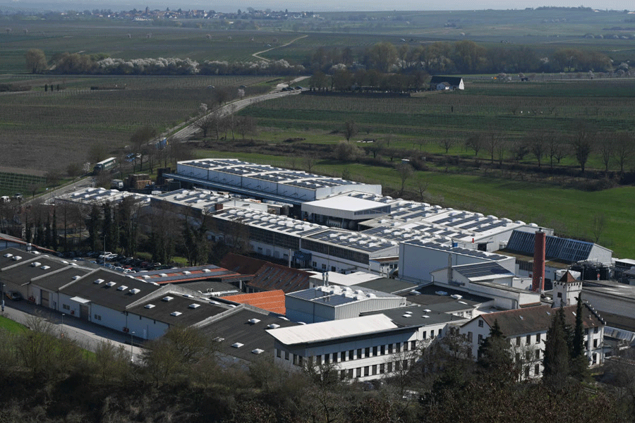 A general view of the building complex of Gechem, a southwestern German company with a history going back 165 years in Kleinkarlbach, some 25 km west of Ludwigshafen, Germany, March 19, 2026. Gechem, which mixes chemicals for household cleaning products and bottles brake fluid for the car sector, is at the sharp end of the latest crisis to hit industries in Europe.