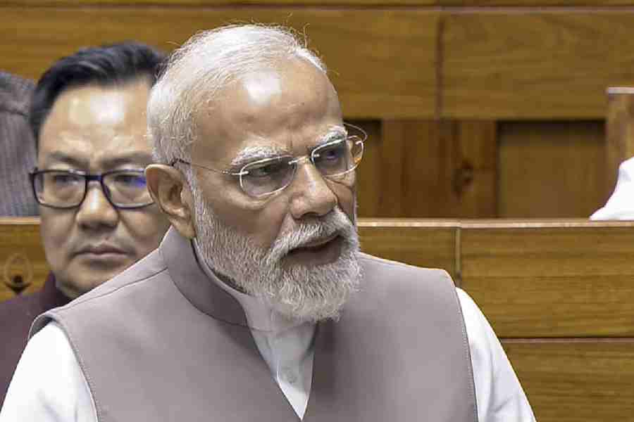 Prime Minister Narendra Modi speaks in the Lok Sabha during the second part of the Budget Session of Parliament, in New Delhi, Monday, March 23, 2026.