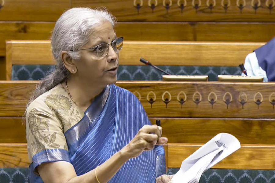 Finance Minister Nirmala Sitharaman speaks in the Lok Sabha during the second part of the Budget session of Parliament, in New Delhi, Monday, March 23, 2026.