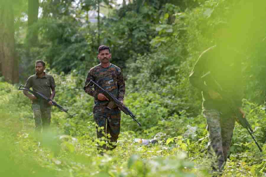 Security personnel during an anti-Naxal operation, in Bastar, Chhattisgarh.