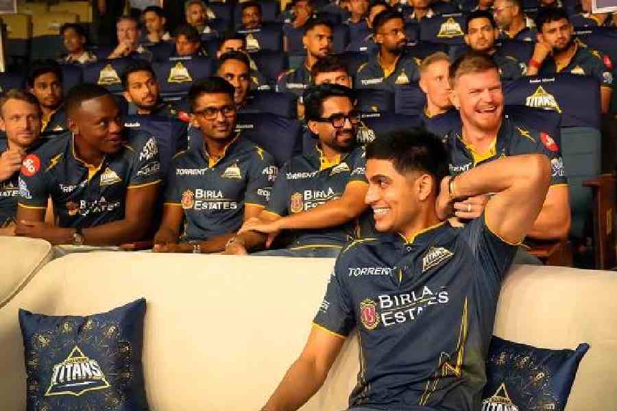 Captain Shubman Gill and the squad at an interactive meet in Ahmedabad.Picture courtesy Gujarat Titans  