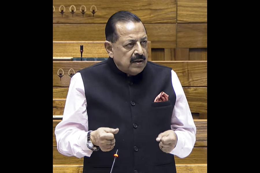 Minister of State Jitendra Singh speaks in the Lok Sabha during the second part of the Budget session of Parliament, in New Delhi, Wednesday, March 25, 2026.