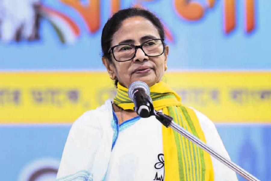 West Bengal Chief Minister Mamata Banerjee addresses a public rally in support of candidate Ram Mohan Roy from Maynaguri Assembly constituency ahead of state assembly elections, in Jalpaiguri district.
