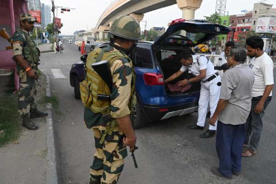 A car being scanned at a checkpoint on  EM Bypass on Tuesday
