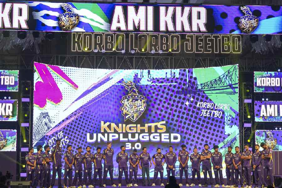 Kolkata Knight Riders\' (KKR) team members during \'Knights Unplugged 3.0\' event, ahead of the Indian Premier League (IPL) 2026 season, in Kolkata.