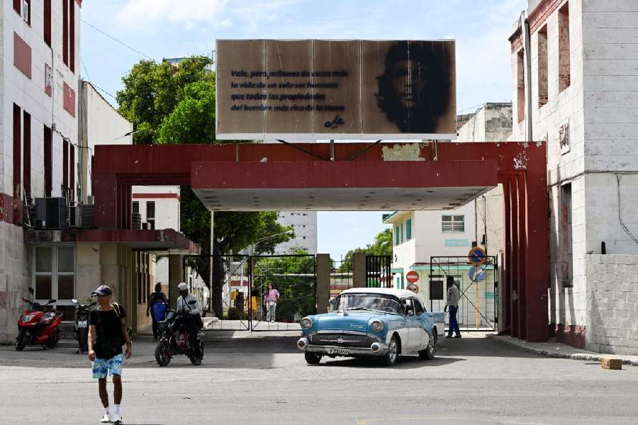 A vintage car leaves the Calixto Garcia hospital, in Havana, Cuba, March 24, 2026.
