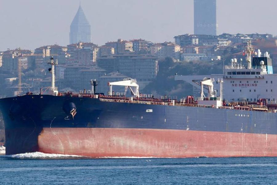 Altura, a Turkish-owned crude oil tanker, transits the Bosphorus in Istanbul, Turkey, March 16, 2026.