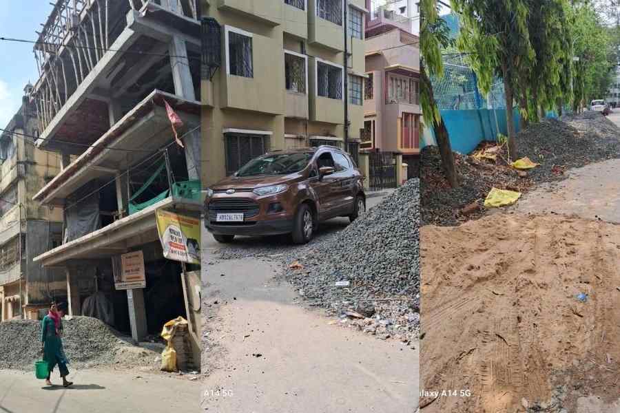Construction materials left on the streetsides of D, B and D blocks in Bangur Avenue.