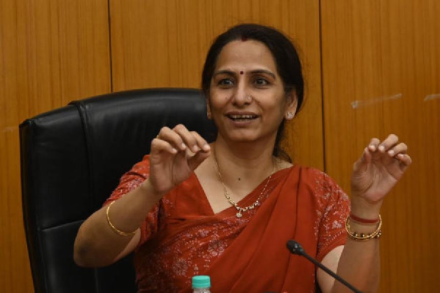 Smita Pandey, district election officer of north Calcutta, at a news conference on Friday