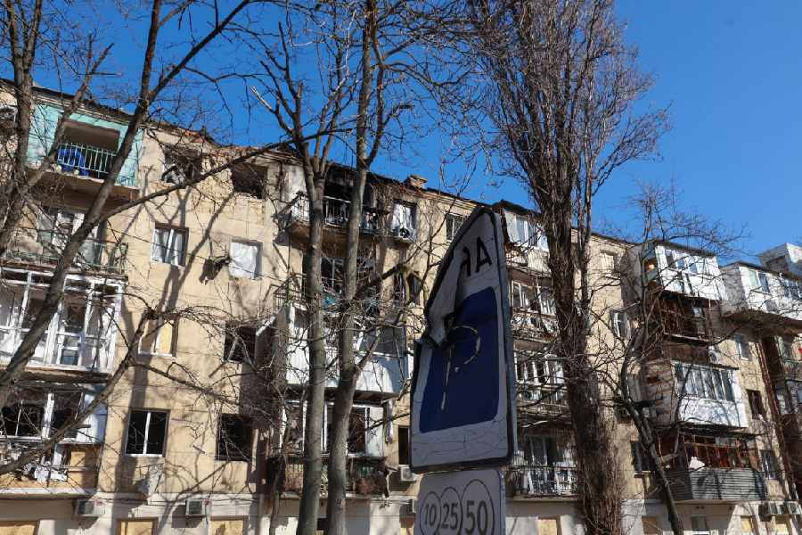An apartment building which was damaged during overnight Russian drone strikes, amid Russia\'s attack on Ukraine, in Odesa, Ukraine March 28, 2026.