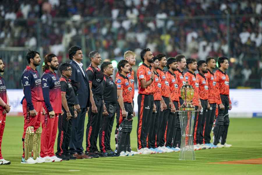 Members of Royal Challengers Bengaluru and Sunrisers Hyderabad before the toss in IPL 2026 opening match