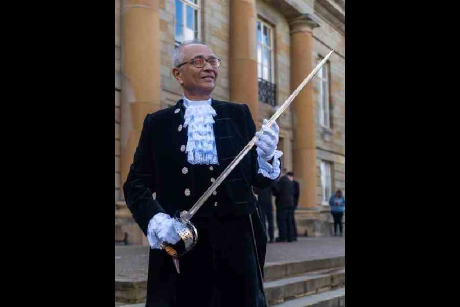 Arnab Basu afterbeing sworn in as High Sheriff of the County Palatine of Durham