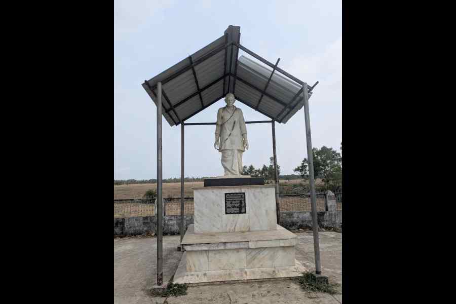 A statue of Nishikanta Mondal at Gangra. Mondal, who was a leader of the BUPC, was killed in 2009.