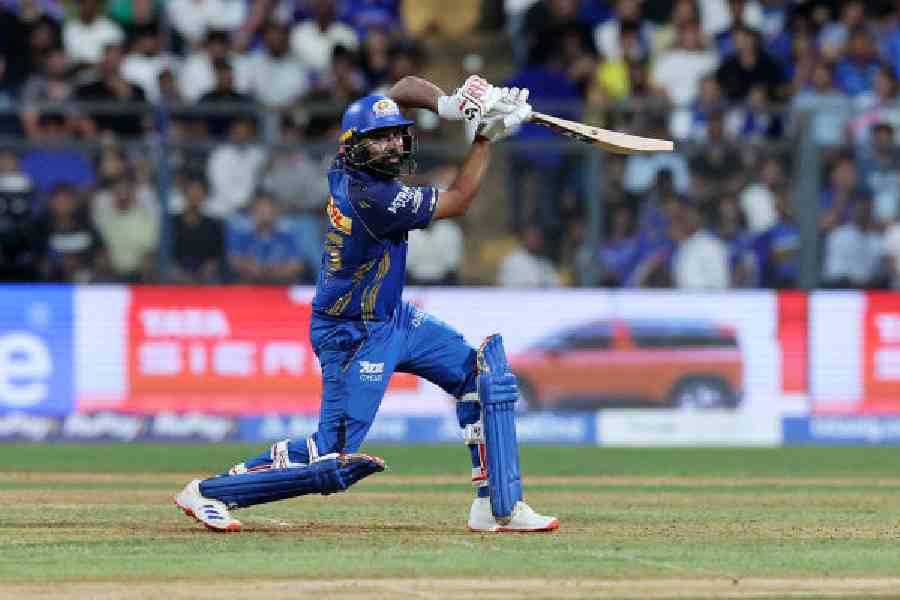 Rohit Sharma plays a shot during his 38-ball 78 in Mumbai Indians' six-wicket win over Kolkata Knight Riders at the Wankhede on Sunday. (Reuters)
