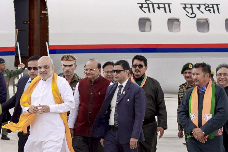 Amit Shah in Leh on Thursday.
