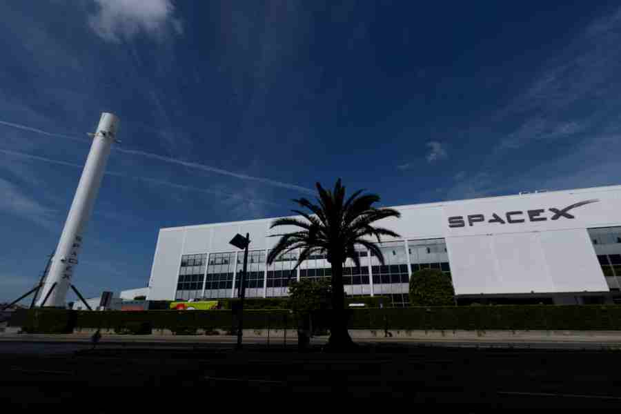 The SpaceX facility and a Falcon 9 rocket booster are shown, as the company prepares to file for an initial public offering (IPO), in Hawthorne California, U.S., April 23, 2026.