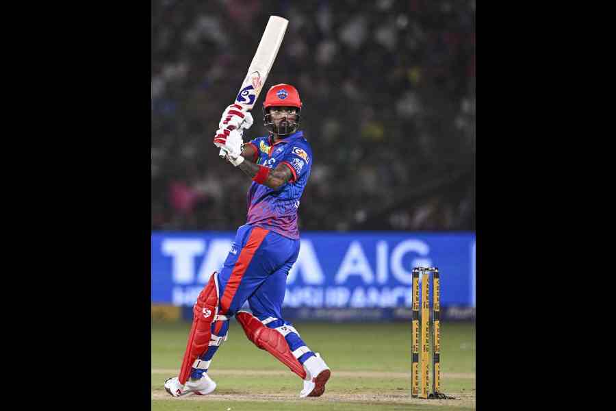 KL Rahul during his match-winning knock for Delhi Capitals on Friday.