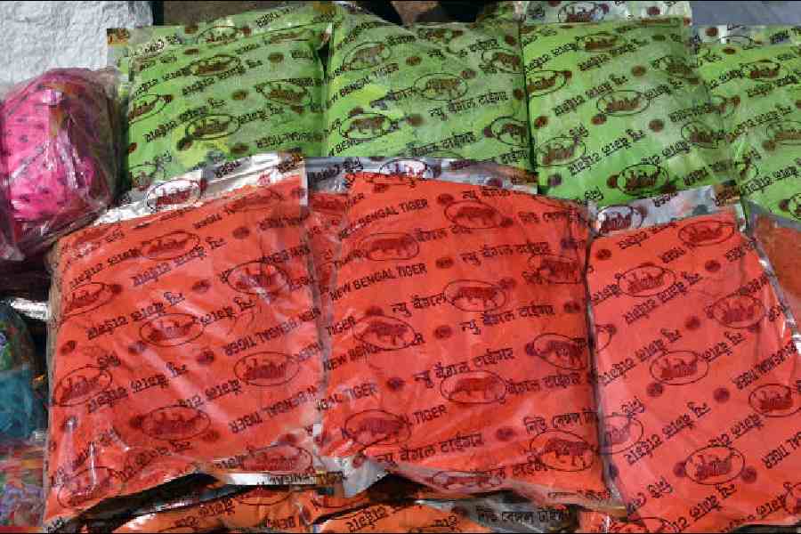 Large quantities of abir on sale in the Burrabazar area on Sunday