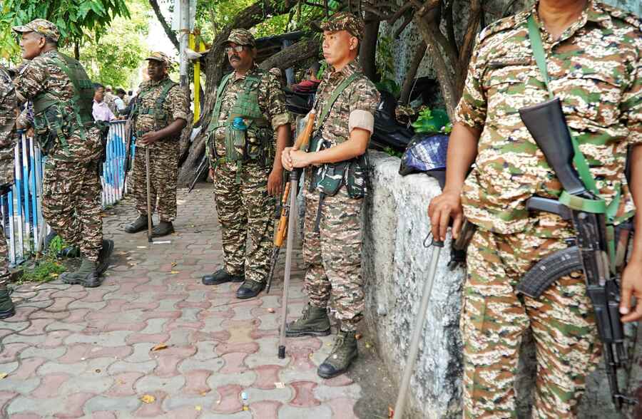 Security is stringent across the city around all counting centres. A three-layer security is in place, with central forces deployed inside and within the compounds