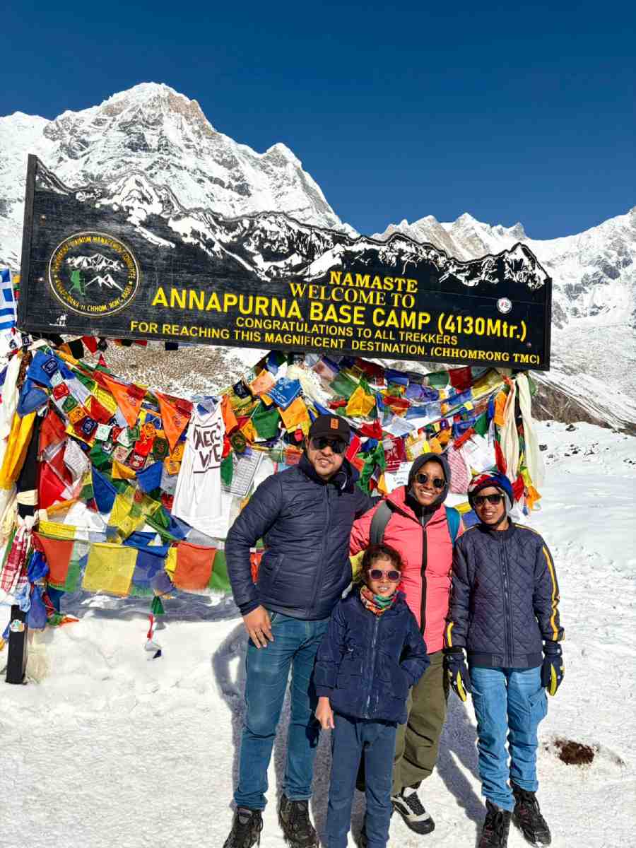 The Chakraborty family at Annapurna Base Camp