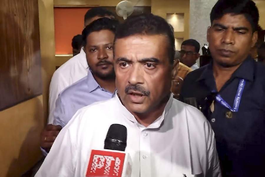 BJP leader Suvendu Adhikari speaks to the media on the Assembly election results day, in Kolkata, Monday, May 4, 2026.